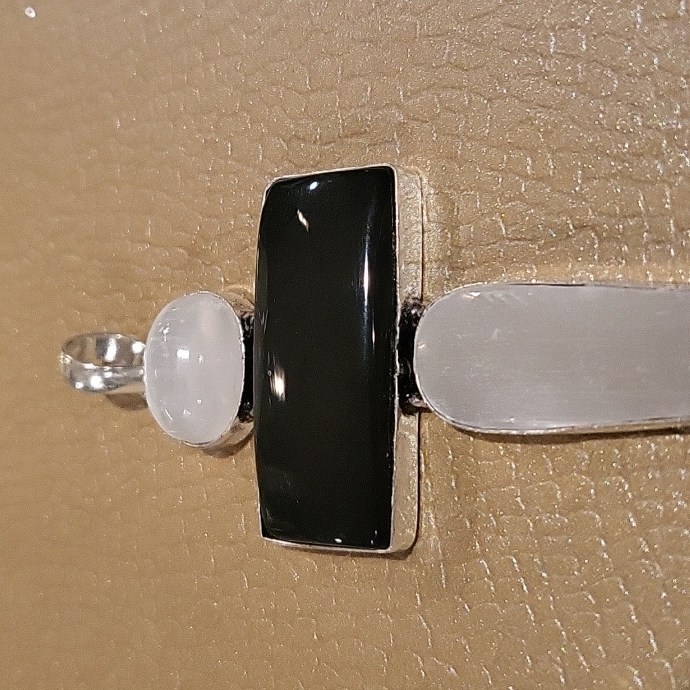 Gorgeous Selenite & Black Obsidian Pendant - Picture 3 of 7